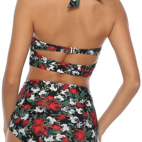 Halter Bathing Suit Bikini Top New Roses - Picture 2 of 8